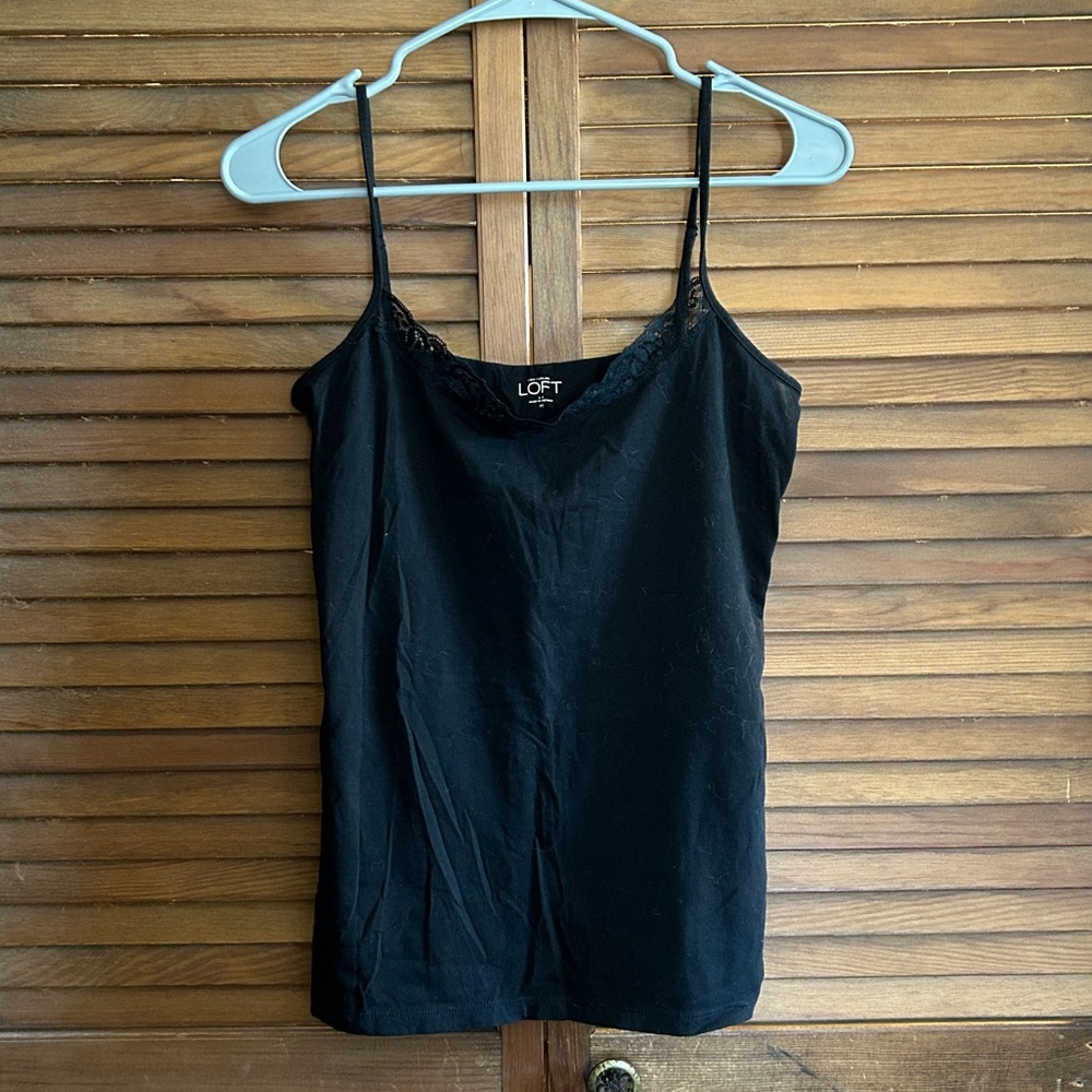 Loft Sz M Black Tank Top Lace Trim